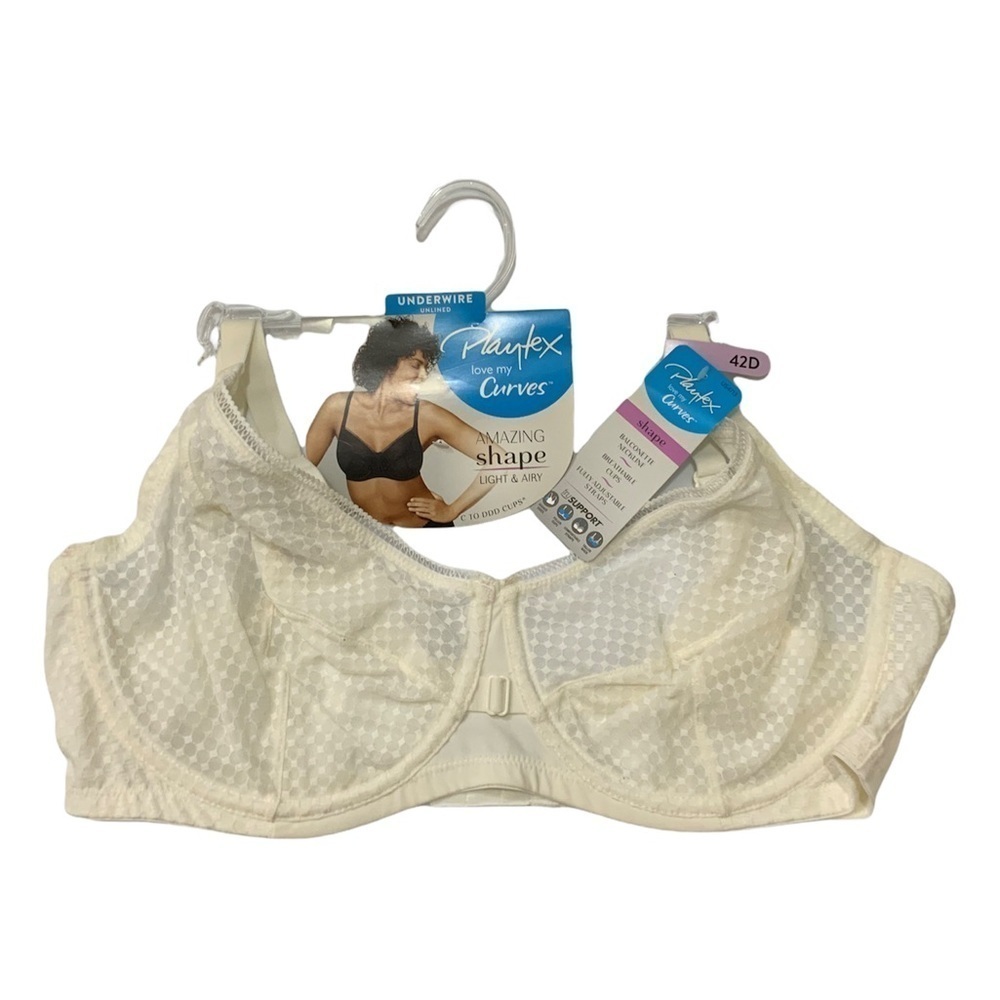 Playtex Bra Love My Curves Modern Unlined Full Coverage Balconette Bra Ivory 42D - Picture 3 of 10